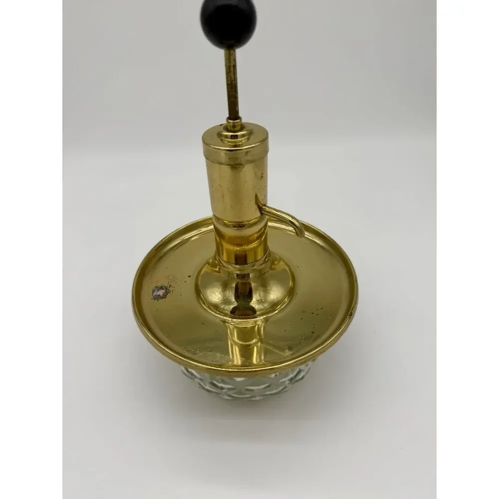 Vintage Brass & Cut Glass Liquor Dispenser Pump Bar Decanter Whiskey Bottle